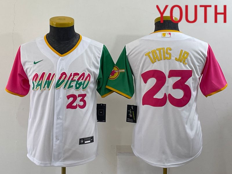 Youth San Diego Padres 23 Tatis jr White City Edition Game Nike 2022 MLB Jerseys